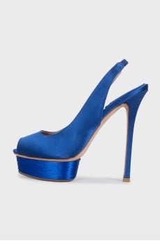 Blue satin slingbacks