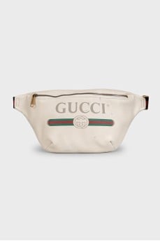 Men's white leather waist bag with logo