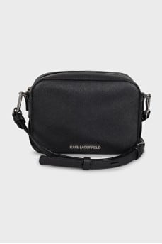 Black eco-leather bag with silver logo