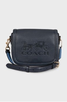 Blue leather bag with brand logo
