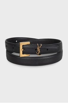Narrow leather belt with signature buckle