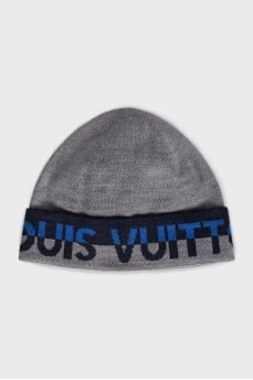 Men's gray wool hat with print