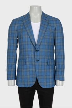 Men's blue cashmere and silk printed jacket