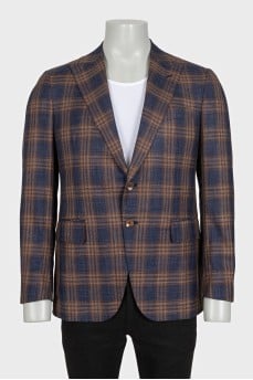 Men's blue plaid print jacket with tag