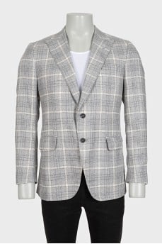 Men's gray blazer with a checkered print