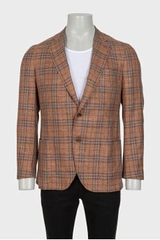Men's brown wool, silk and linen jacket