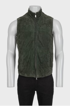 Men's reversible suede vest with zipper
