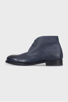Men's blue leather lace-up boots
