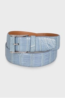 Men's blue crocodile leather belt