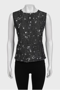 Gray denim top with print