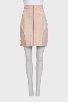 Suede straight-cut skirt with a zipper