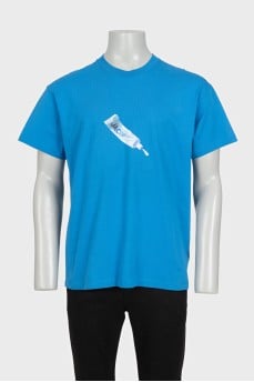 Men's blue straight-cut t-shirt with print