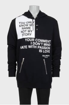 Men's longline printed hoodie with tag
