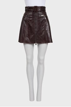 Burgundy leather skirt with belt and tag