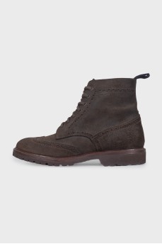 Men's brown suede boots with perforations