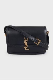 Black leather bag with logo clasp