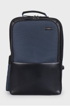 Men's textile backpack with leather inserts and tag