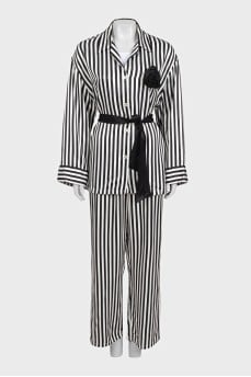 Black and white striped pants and shirt suit