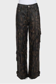 Wide-leg leather trousers with tag