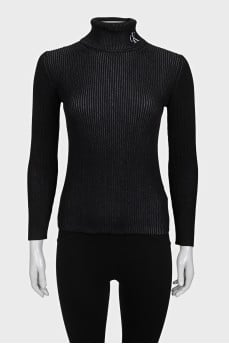 Black fitted turtleneck with signature logo