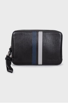 Men's leather bag with striped print