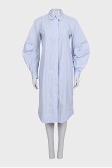Blue striped shirt dress