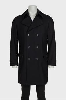 Men's double-breasted coat in black