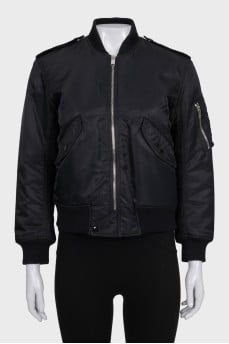 Black bomber jacket with silver zipper