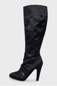 Black textile boots with heels