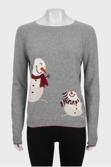 Gray cashmere sweater with print