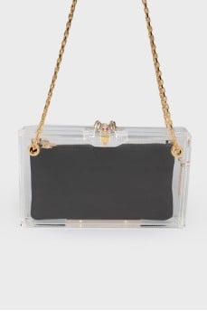 Transparent bag with suede black clutch inside