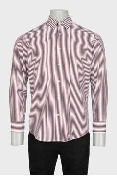 Men's white shirt with brown stripes