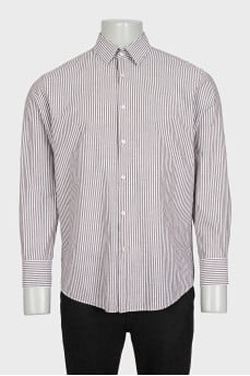 Men's white shirt with gray stripes