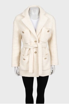 White cropped coat with decorated buttons