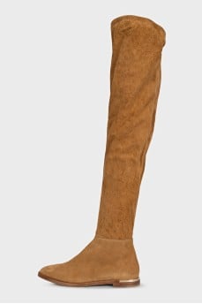 Brown suede over-the-knee boots