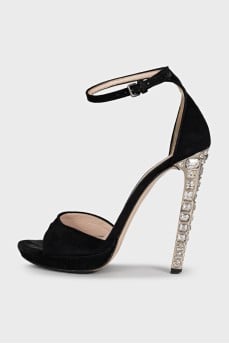 Suede sandals with embellished heels