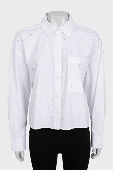 Straight-cut shirt decorated with crystals