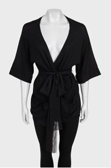 Wrap-around wool and silk cardigan