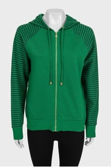 Zip-up hoodie with striped sleeves