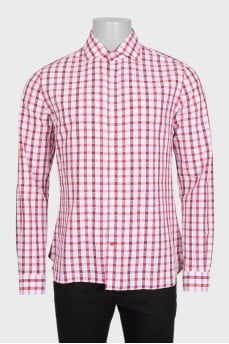 Men's white shirt with red check pattern