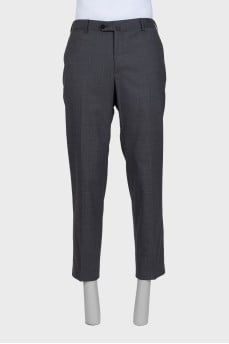Men's gray wool trousers with a zipper and buttons