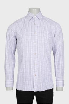 Men's purple straight-leg shirt with a plaid print