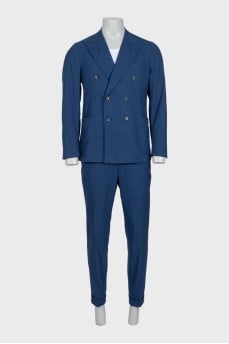 Men's blue houndstooth print suit
