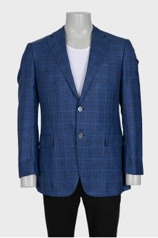 Men's checked jacket made of wool, silk and linen