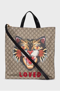 Brown canvas print shopper