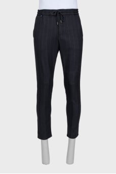 Men's black striped drawstring trousers