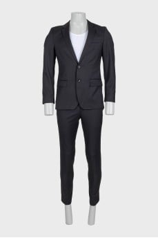 Men's straight black wool suit