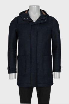Men's blue zippered coat with a hood