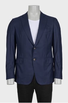 Men's single-breasted blue wool and silk jacket