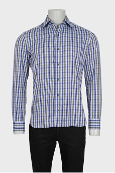 Men's shirt with a green and blue print